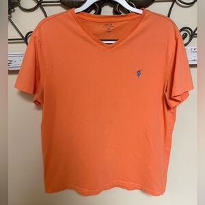 Polo by Ralph Lauren Orange V-Neck T-Shirt, Size Medium